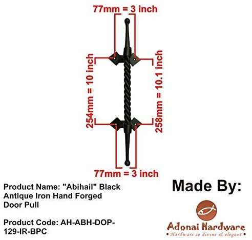 "Abihail" Black Antique Iron Hand Forged Door Pull