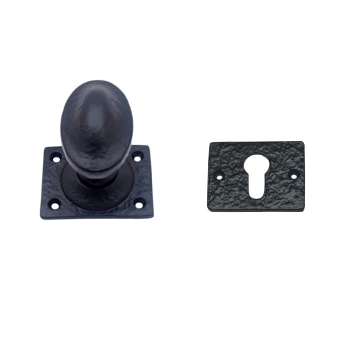 Buy "Abitub" Black Antique Iron Door Knob with Square Rose and Euro Profile Escutcheon-Premium Harware Products Online - Adonai Hardware
