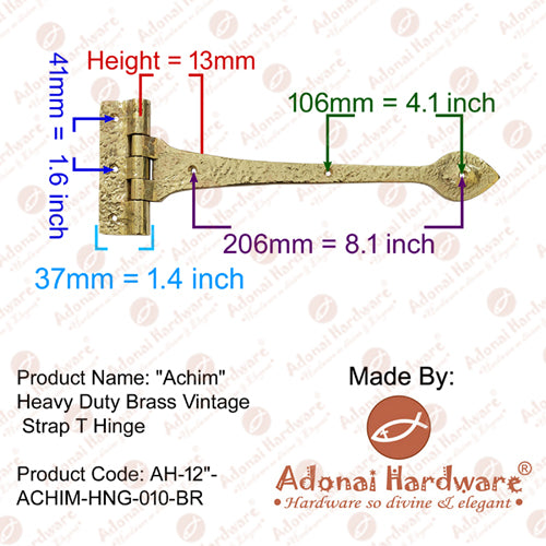 12 Inch Achim Antique Iron T Hinge