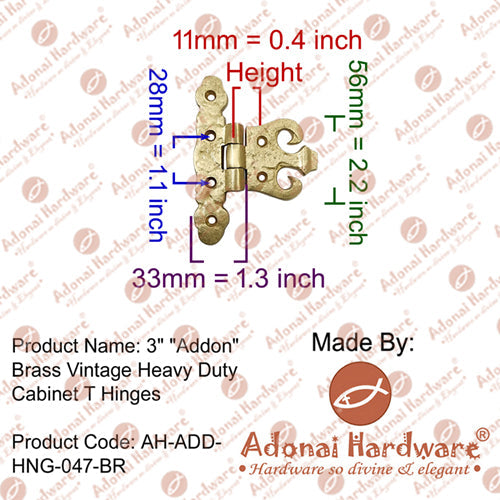 Addon Brass Vintage Heavy Duty Cabinet T Hinges