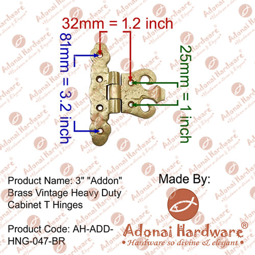 Addon Brass Vintage Heavy Duty Cabinet T Hinges