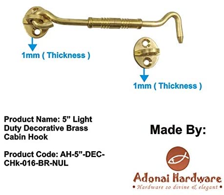 5" Light Duty Decorative Brass Cabin Hook