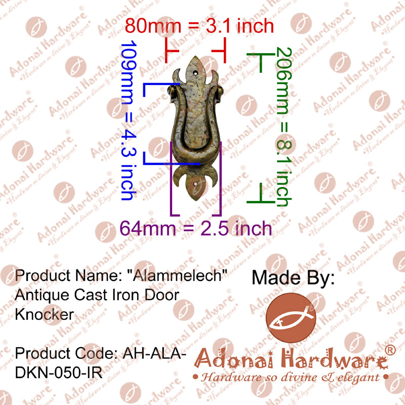 "Alammelech" Black Antique Iron Door Knocker