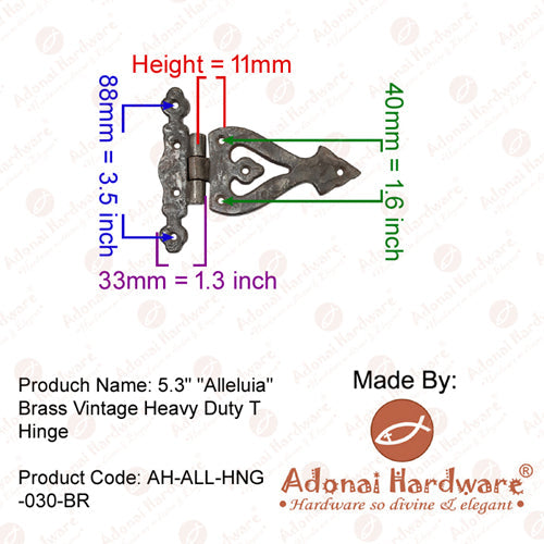 5.3 inch "Alleluia" Black Antique Iron T Hinge