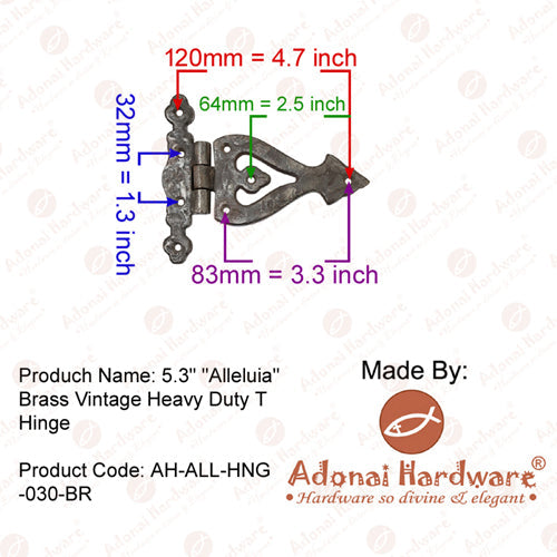 5.3 inch "Alleluia" Black Antique Iron T Hinge
