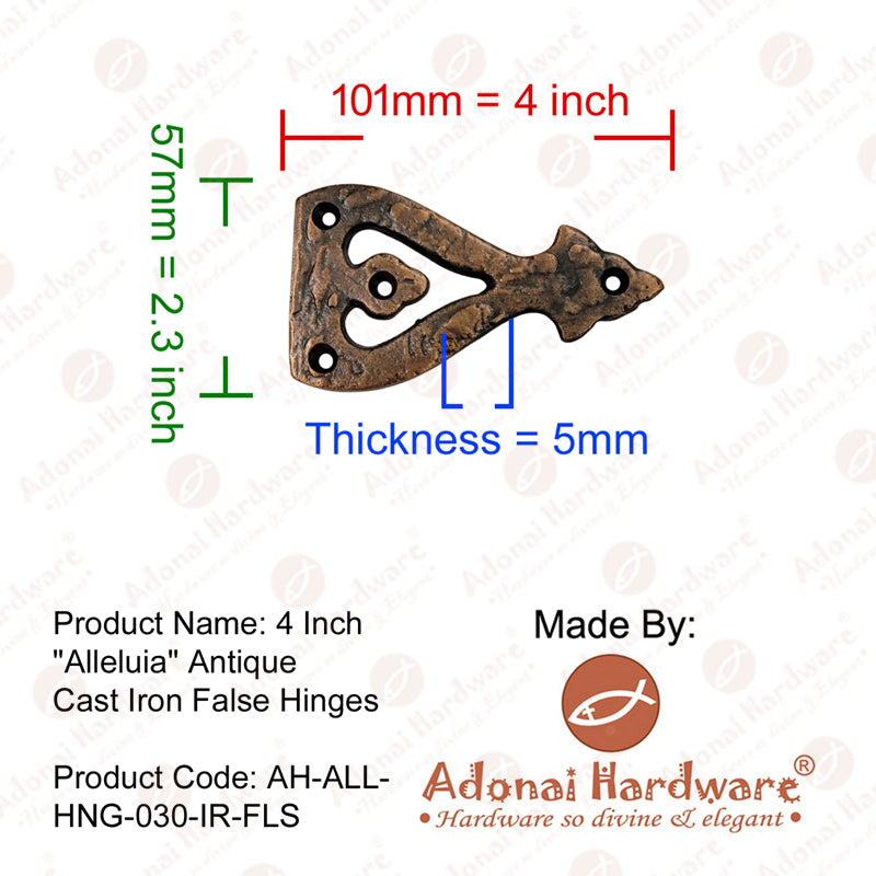 4 inch "Alleluia" Brass Vintage Heavy Duty False Hinge