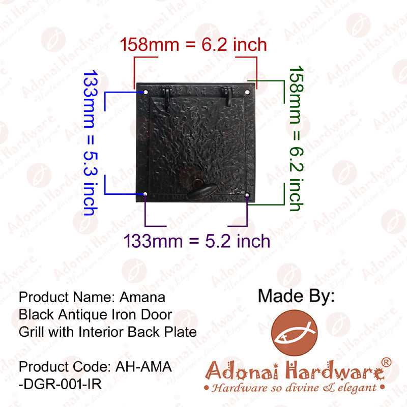 "Amana" Black Antique Iron Door Grill with Back Plate