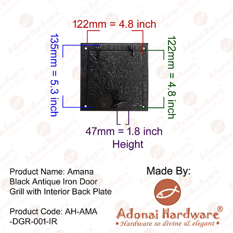 "Amana" Black Antique Iron Door Grill with Back Plate