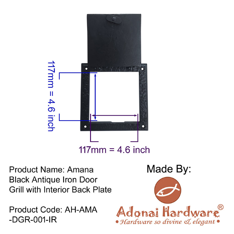"Amana" Black Antique Iron Door Grill with Back Plate