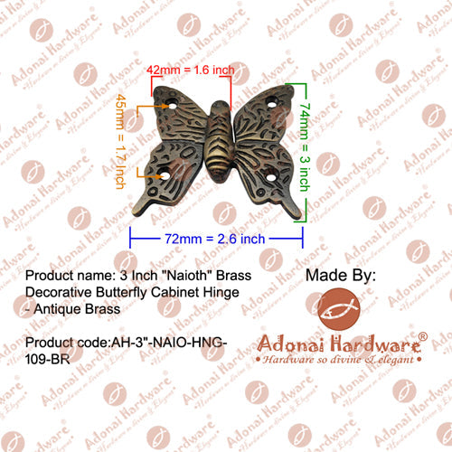 3 Inch "Naioth" Antique Cast Iron Decorative Butterfly Cabinet Hinge