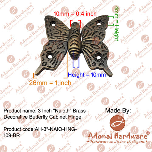 3 Inch "Naioth" Antique Cast Iron Decorative Butterfly Cabinet Hinge