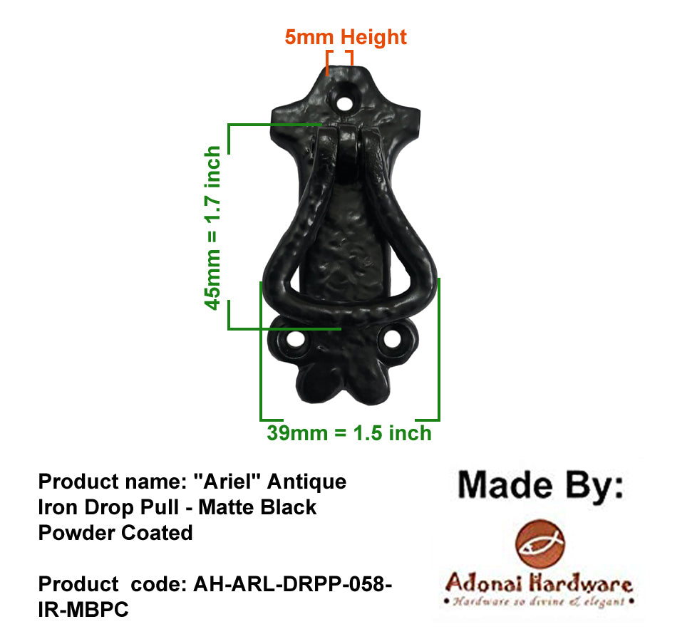 "Ariel" Antique Iron Drop Pull