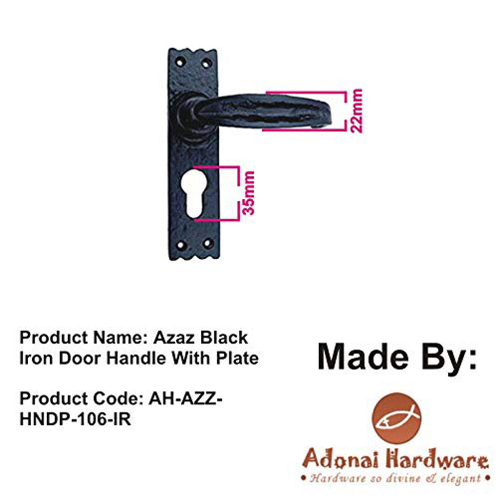 "Azaz" Black Iron Door Handle with Plate