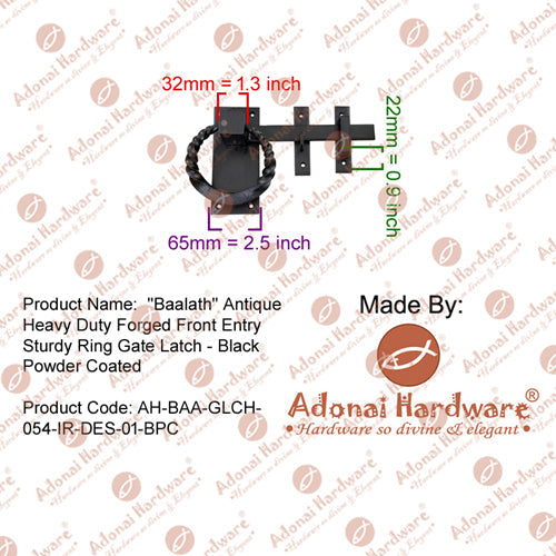 "Baalath" Antique Heavy Duty Forged Front Entry Sturdy Ring Gate Latch ( Des-01 )