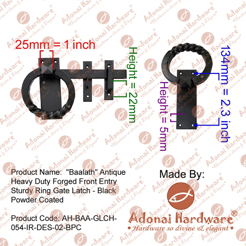 "Baalath" Antique Heavy Duty Forged Front Entry Sturdy Ring Gate Latch ( Des-02 )