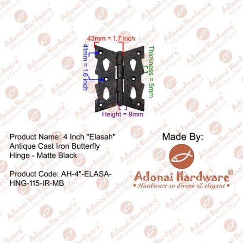 4 Inch "Elasah" Antique Cast Iron Butterfly Hinge