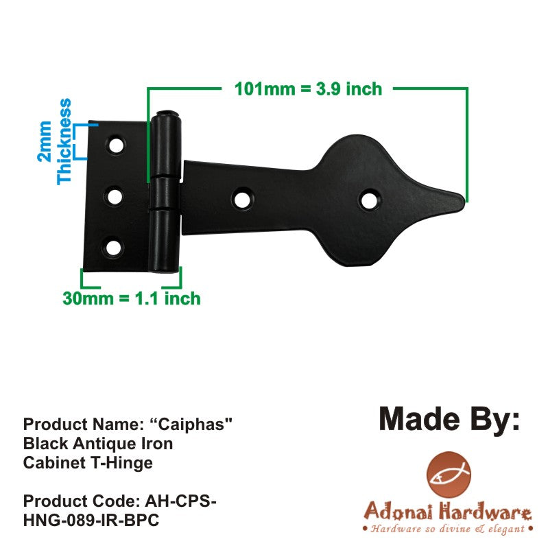 "Caiphas" Black Antique Iron Cabinet T-Hinge