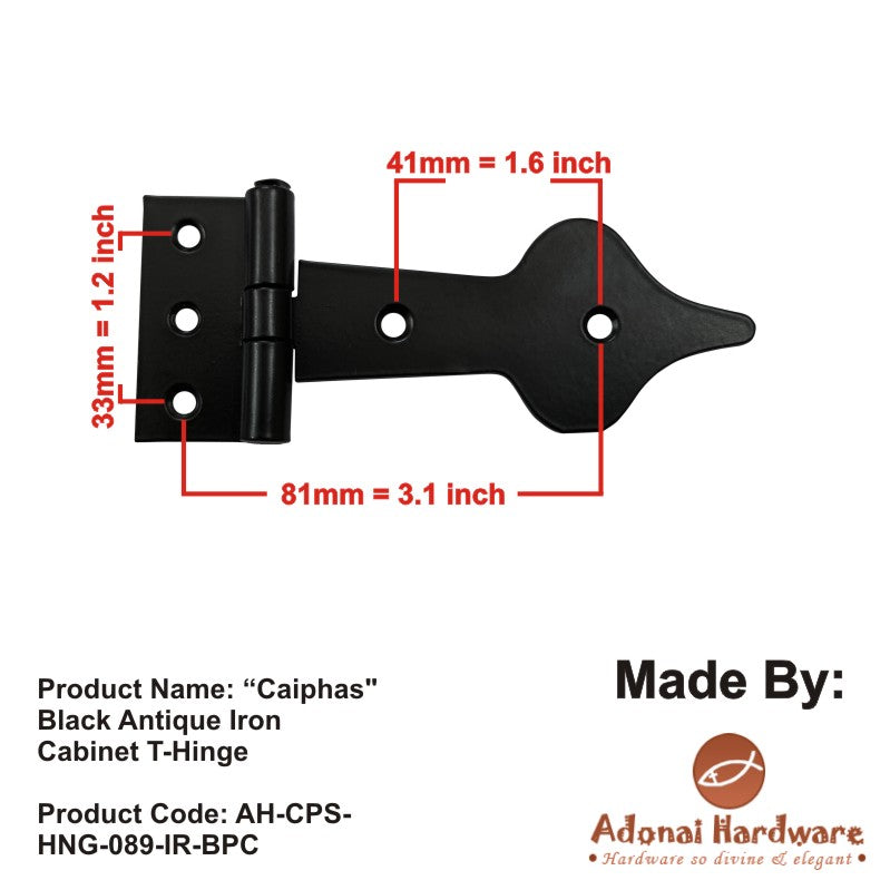 "Caiphas" Black Antique Iron Cabinet T-Hinge