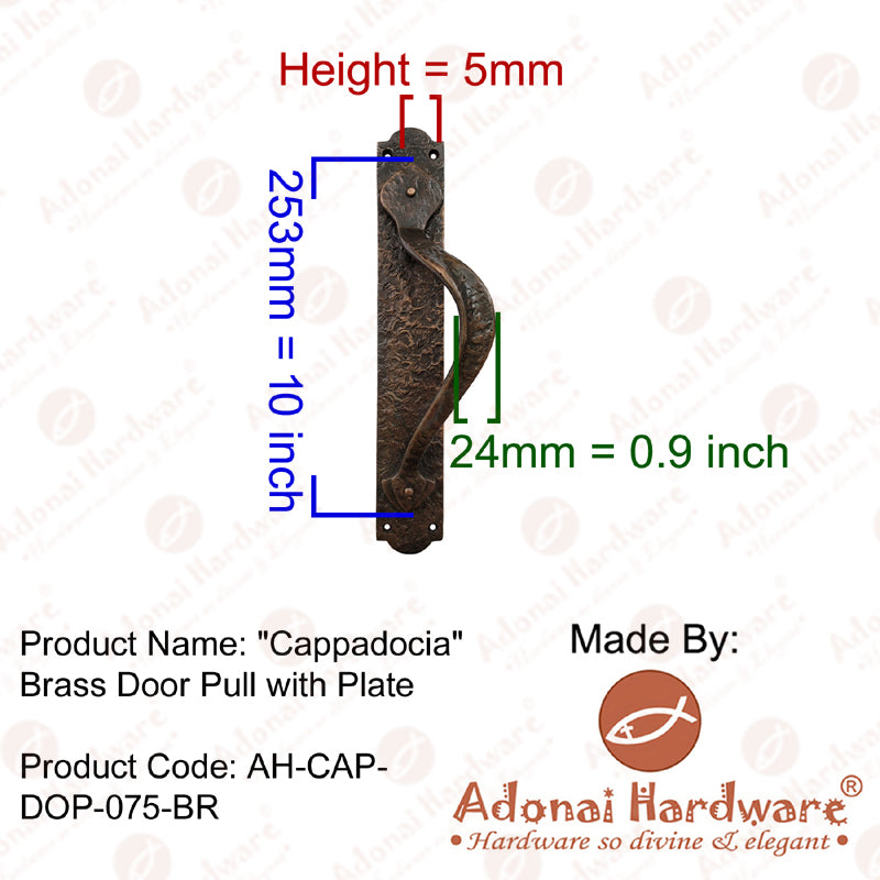 "Cappadocia" Brass Door Pull with Plate (Right Handle)