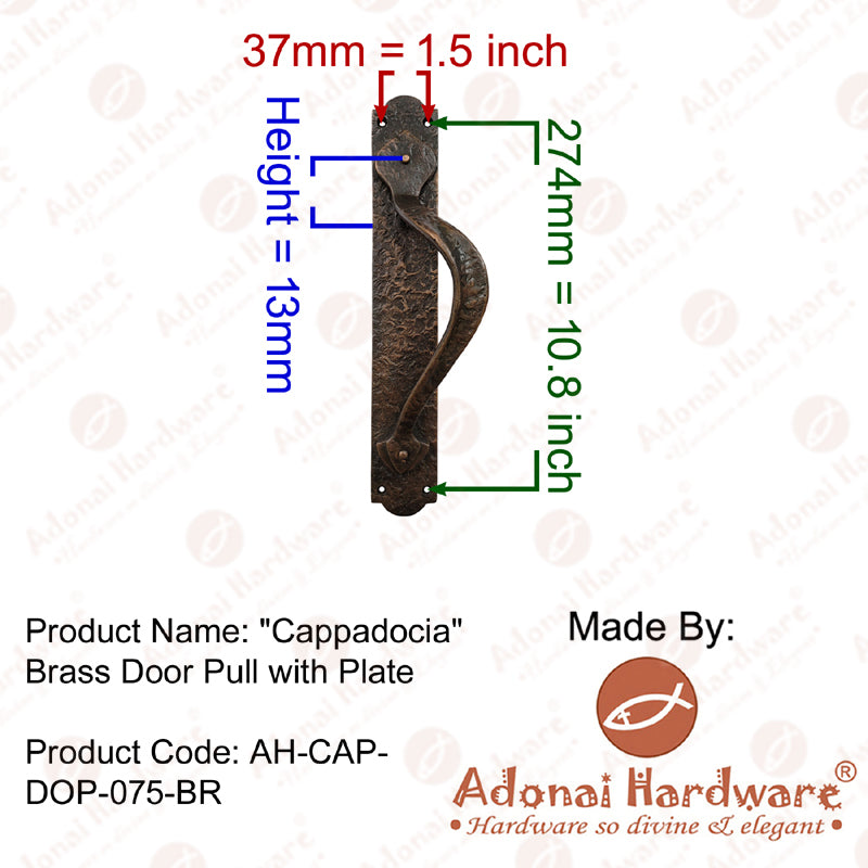 "Cappadocia" Brass Door Pull with Plate (Right Handle)