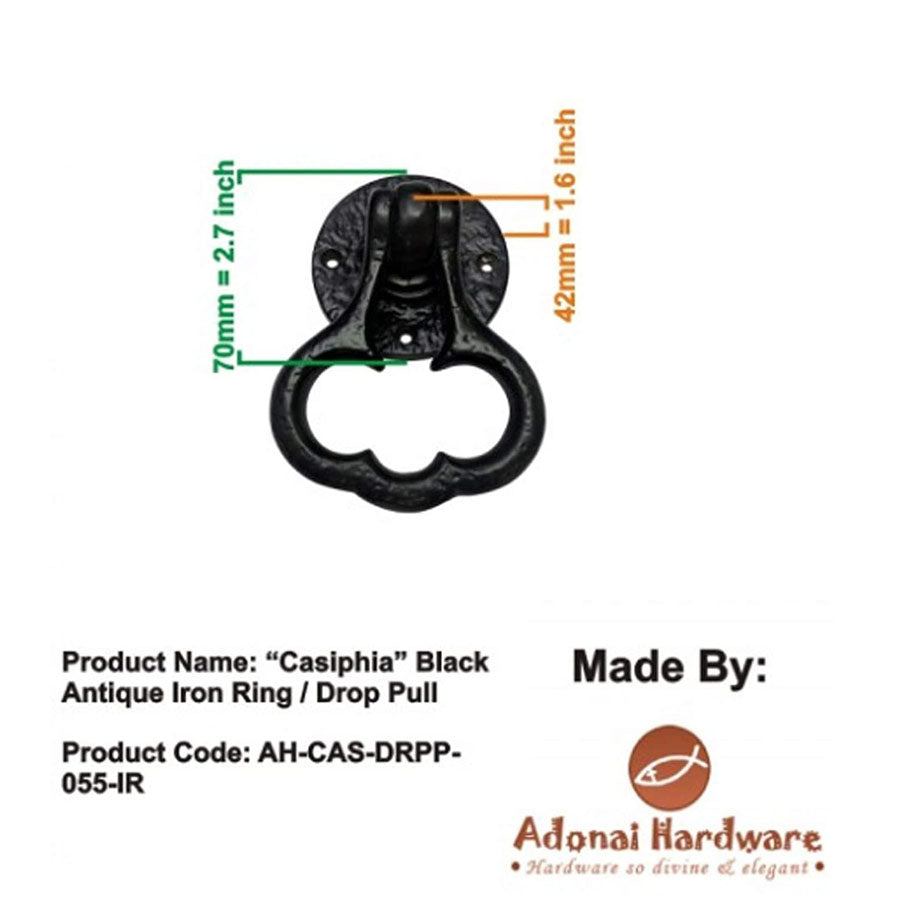 "Casiphia" Black Antique Iron Ring / Drop Pull
