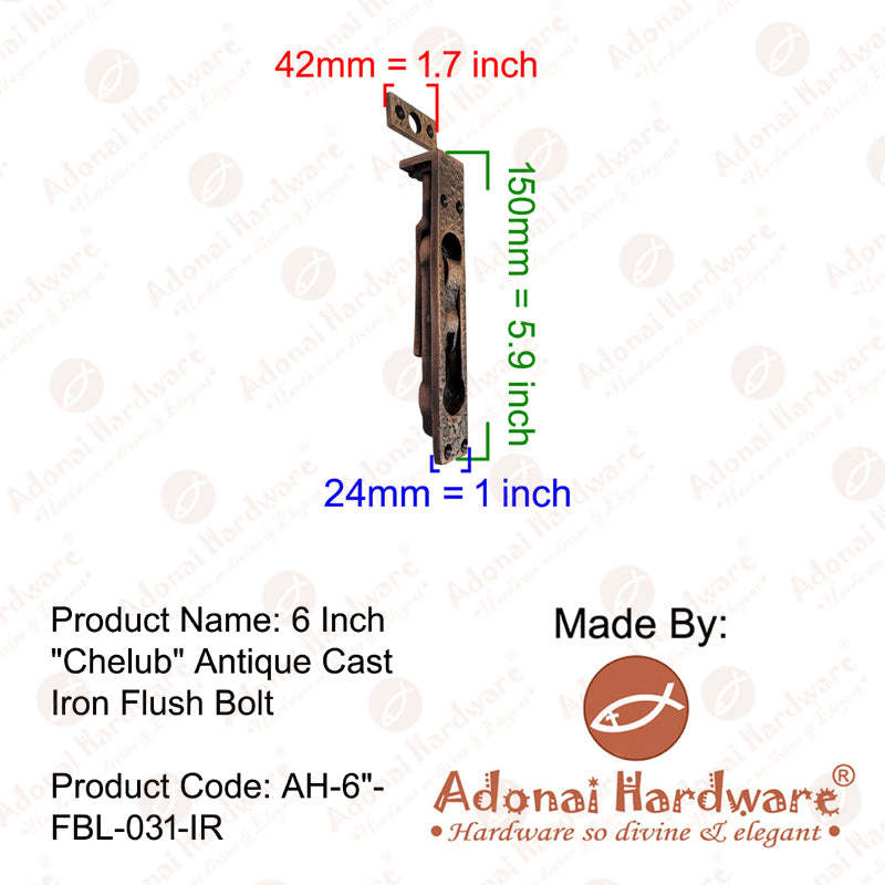 6 Inch  "Chelub" Black Antique Iron Flush Bolt