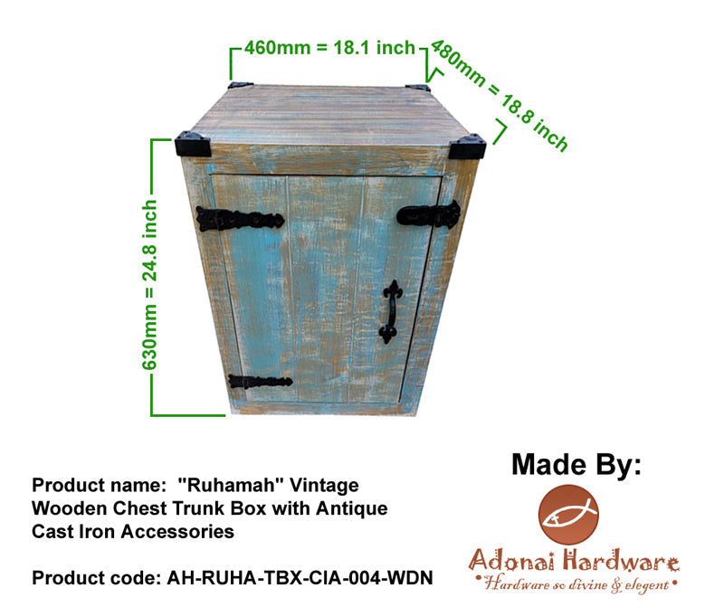 "Ruhamah" Vintage Wooden Chest Trunk Box with Antique Cast Iron Accessories