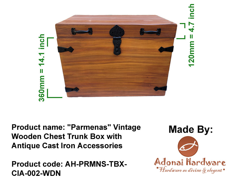 "Parmenas" Vintage Wooden Chest Trunk Box with Antique Cast Iron Accessories