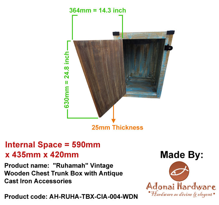 "Ruhamah" Vintage Wooden Chest Trunk Box with Antique Cast Iron Accessories