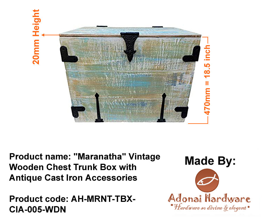 "Maranatha" Vintage Wooden Chest Trunk Box with Antique Cast Iron Accessories
