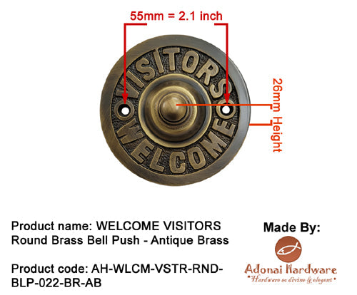 "WELCOME VISITORS" Round Brass Bell Push