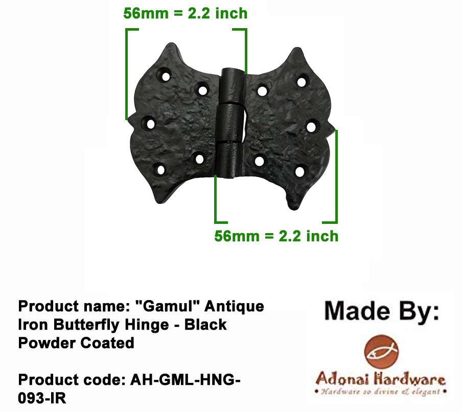 "Gamul" Black Antique Cast Iron Heavy Duty Butterfly Hinge