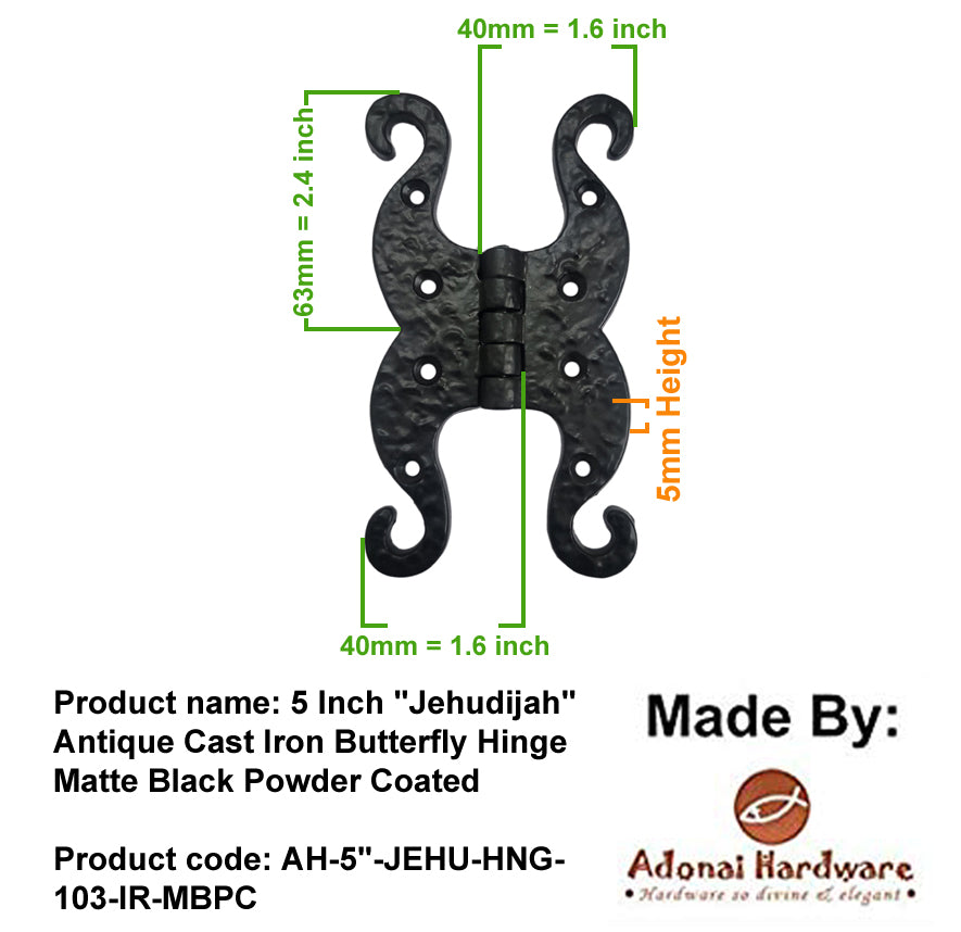 4.9 Inch "Jehudijah" Antique Cast Iron Butterfly Hinge