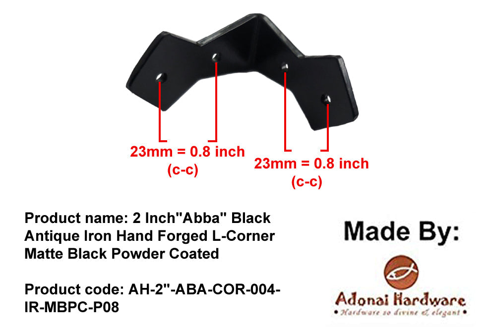 2 Inch "Abba" Black Antique Iron Hand Forged L-Corner
