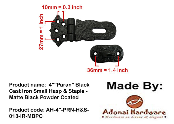 4" "Paran" Black Antique Iron Small Hasp & Staple