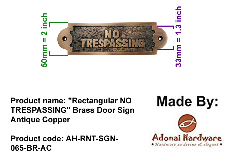 Rectangular No Trespassing Brass Door Sign