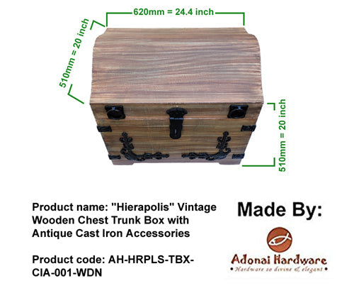 "Hierapolis" Vintage Wooden Chest Trunk Box with Antique Cast Iron Accessories