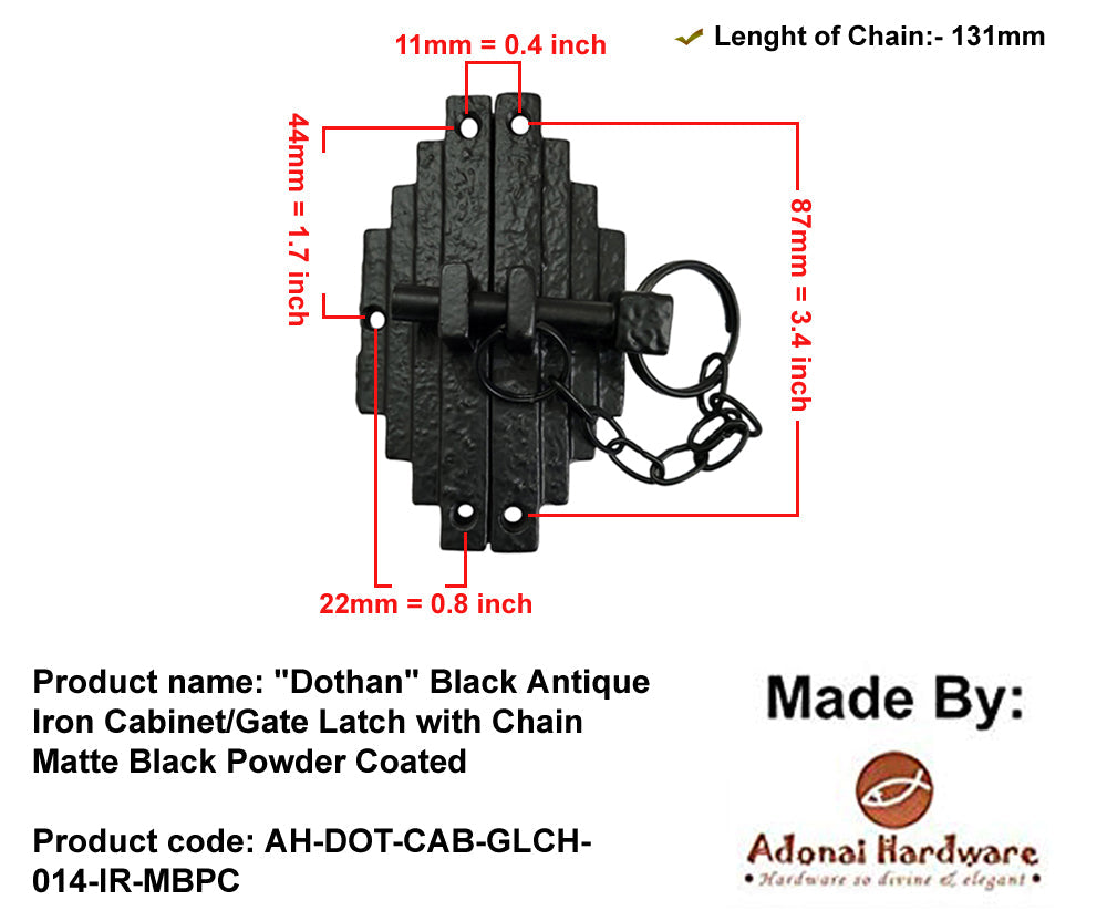 "Dothan" Black Antique Iron Cabinet/Gate Latch with Chain
