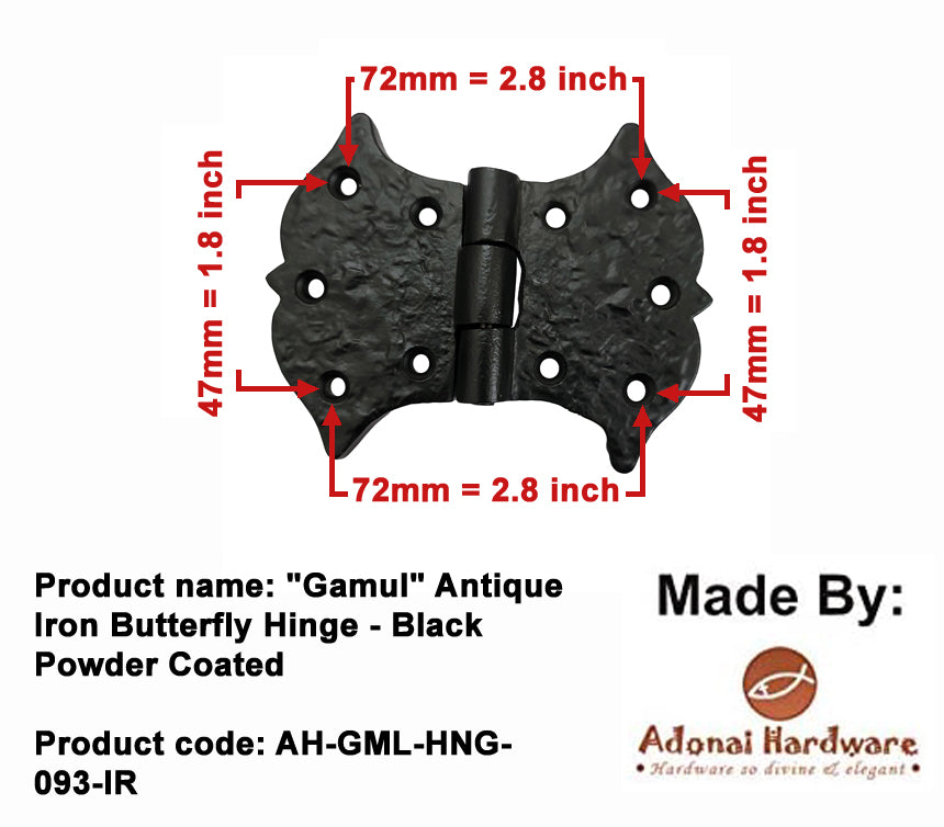 "Gamul" Black Antique Cast Iron Heavy Duty Butterfly Hinge