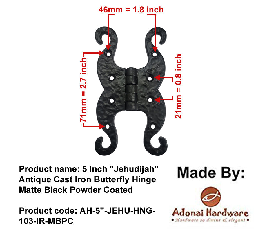 4.9 Inch "Jehudijah" Antique Cast Iron Butterfly Hinge