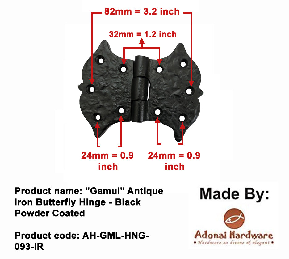 "Gamul" Black Antique Cast Iron Heavy Duty Butterfly Hinge