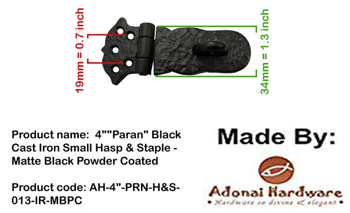4" "Paran" Black Antique Iron Small Hasp & Staple