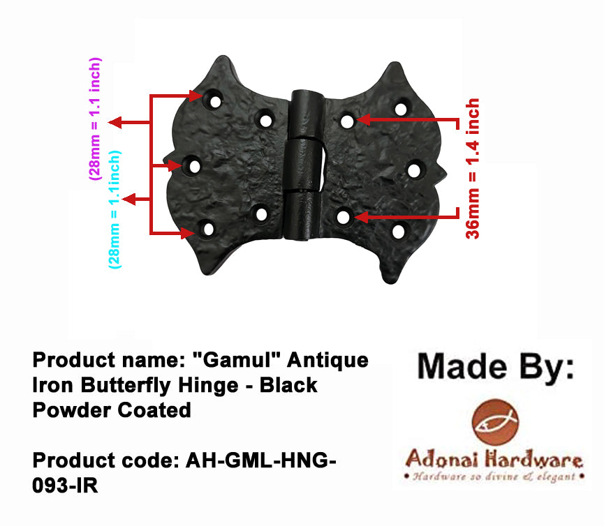 "Gamul" Black Antique Cast Iron Heavy Duty Butterfly Hinge
