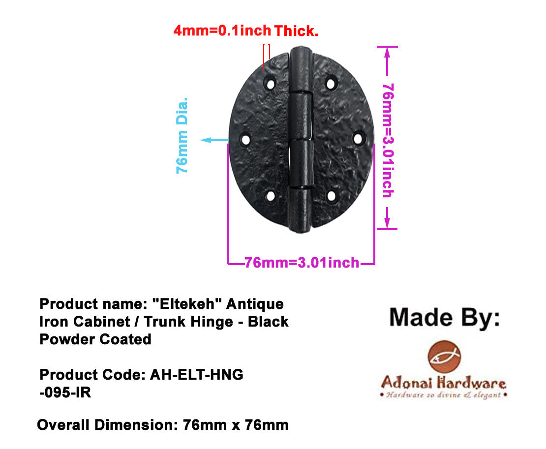 "Eltekeh" Antique Iron Round Cabinet/ Trunk Hinge