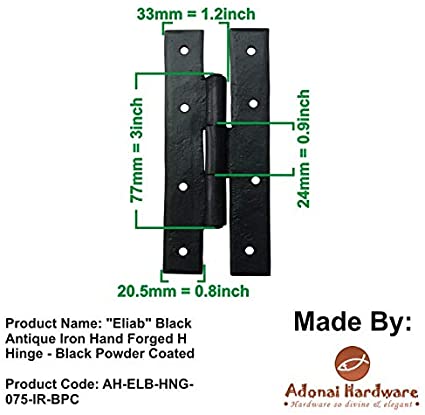 128mm "Eliab" Black Antique Iron Hand Forged H Hinge