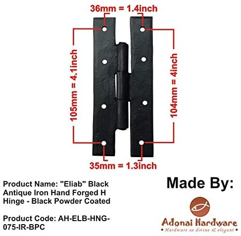 128mm "Eliab" Black Antique Iron Hand Forged H Hinge