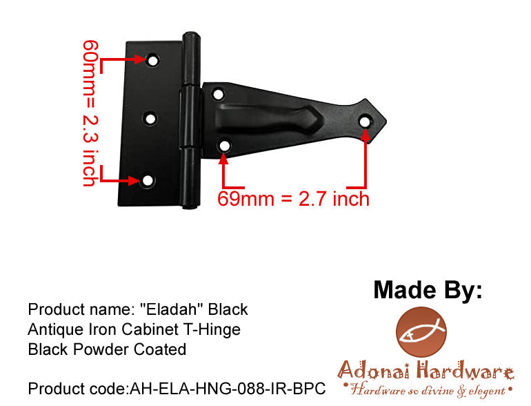 "Eladah" Black Antique Iron Cabinet T-Hinge