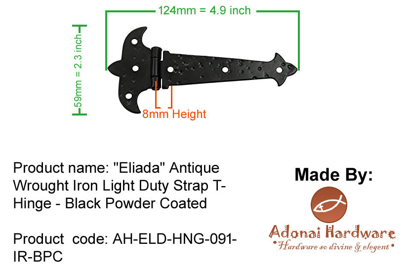"Eliada" Black Antique Iron Cabinet T-Hinge