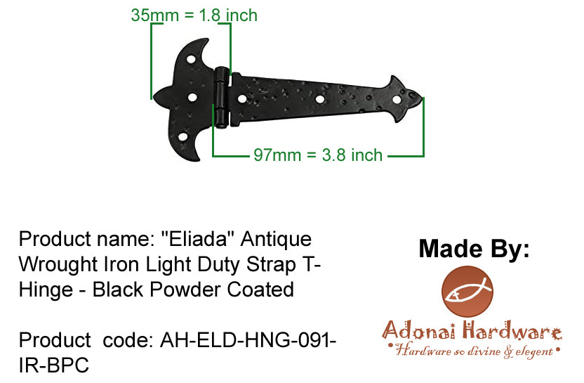 "Eliada" Black Antique Iron Cabinet T-Hinge