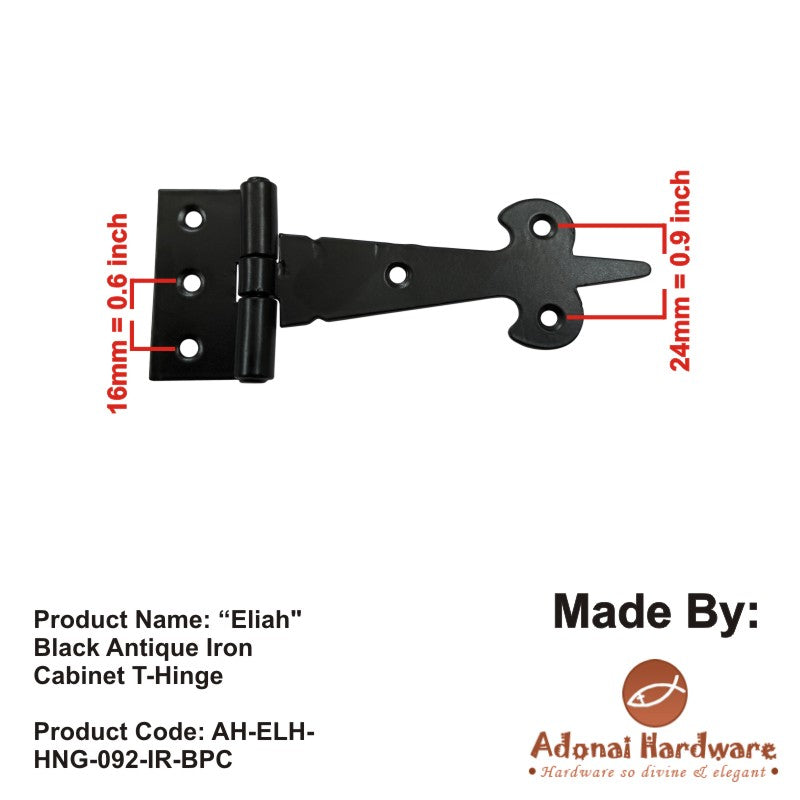 "Eliah" Black Antique Iron Cabinet T-Hinge